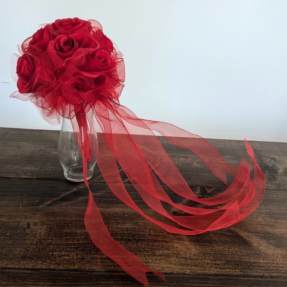 Elegant Red Rose Bouquet with Sheer Ribbons